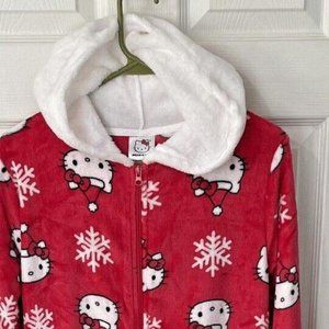 Sanrio Hello Kitty Christmas Holiday Santa Hooded One Piece Red Pajamas Onesie